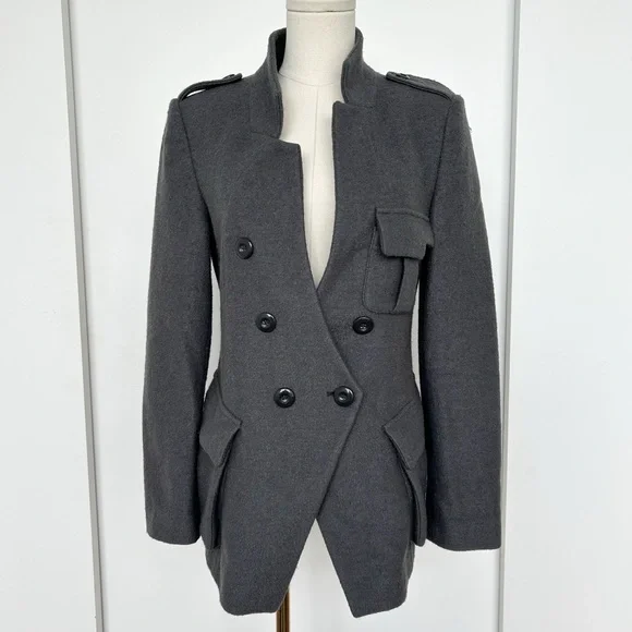 Grey Wool Blend Asymmetric Button Structured Tailored Blazer Coat - Picture 1 of 10